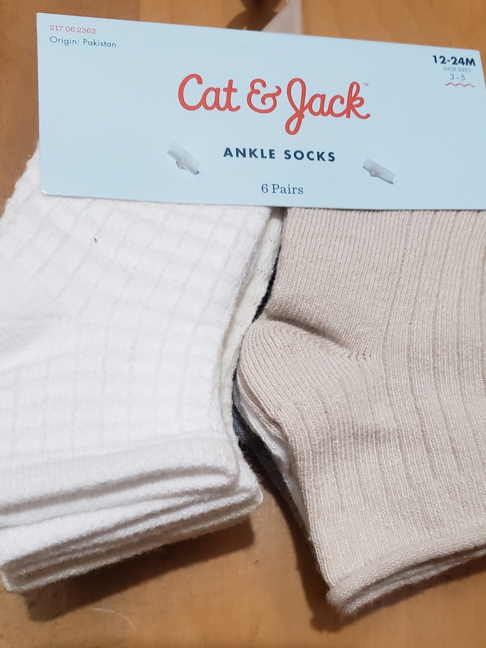 Cat & Jack Baby Ankle Socks - White & Beige (6 Pairs)